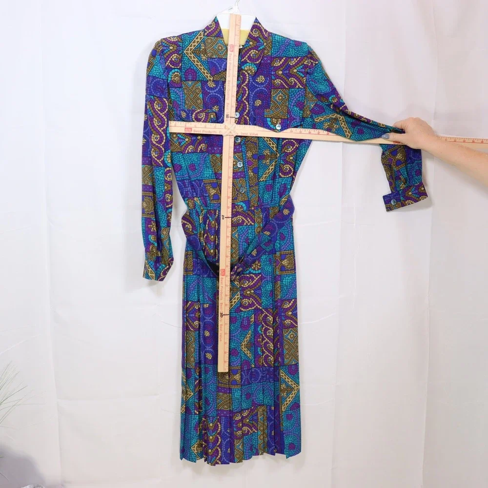 Leslie Fay Shirt Dress 6P Purple Womens Geometric‎ Belted Vintage